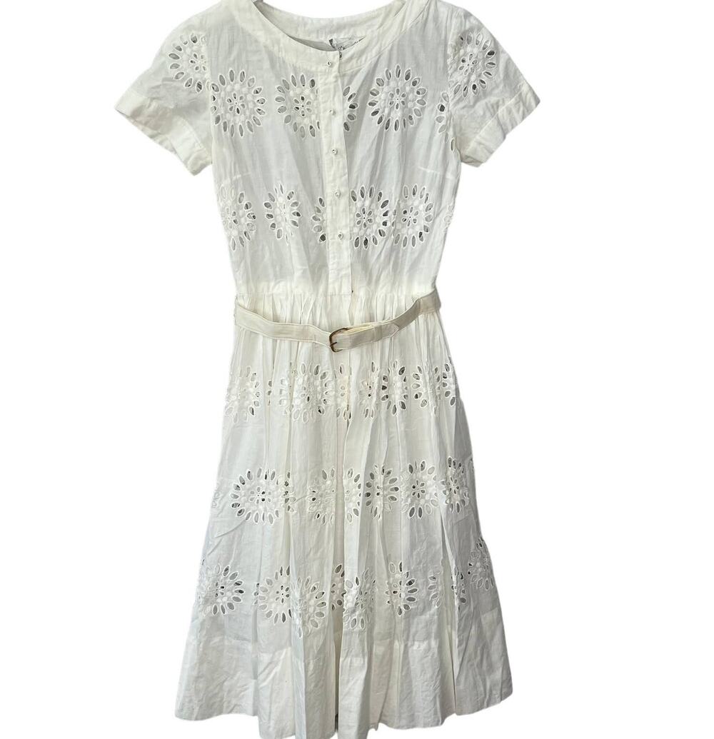 Vintage 1950's Henry Rosenfeld Eyelet A-Line Shirt Dress Short Sleeve Size S
